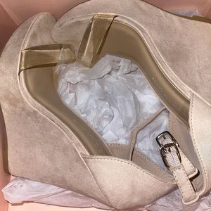 Suede Nude Wedged Heels